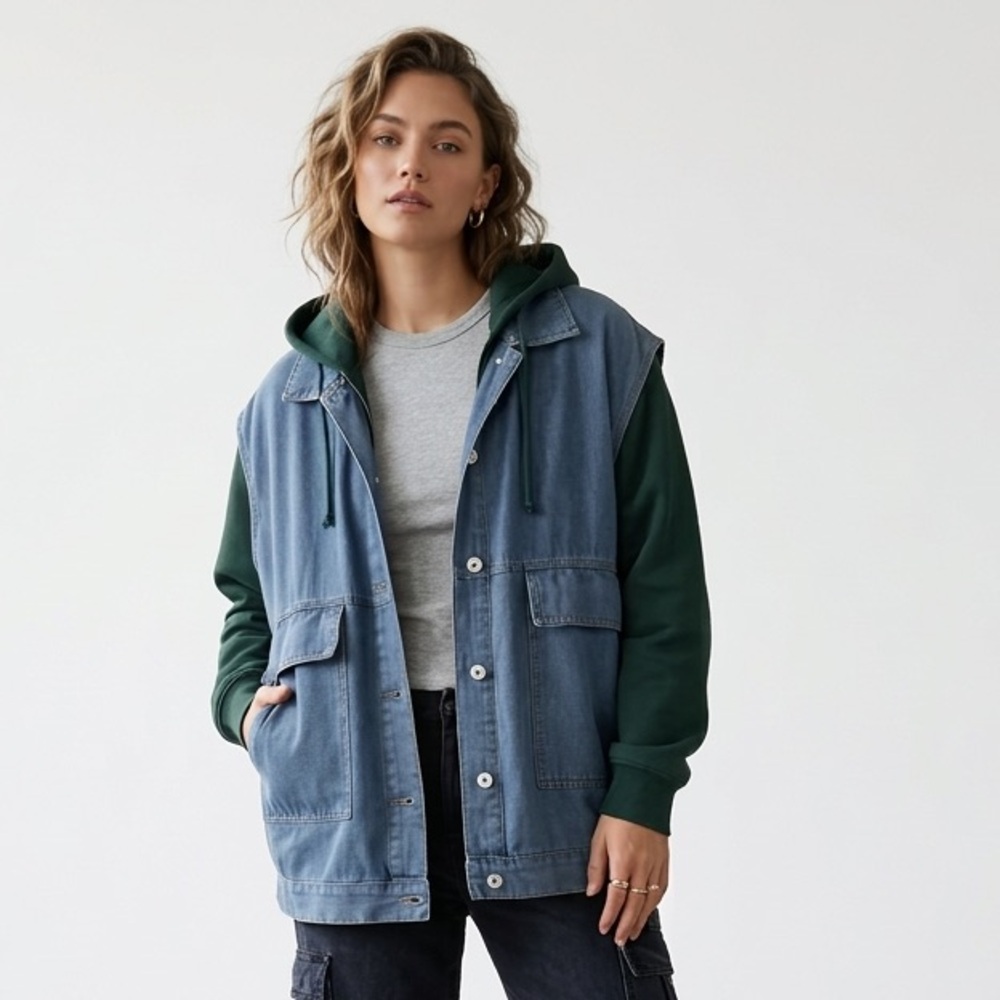 Vintage Aesthetic Oversized Blue Utility Vest XL Large Cargo Pockets